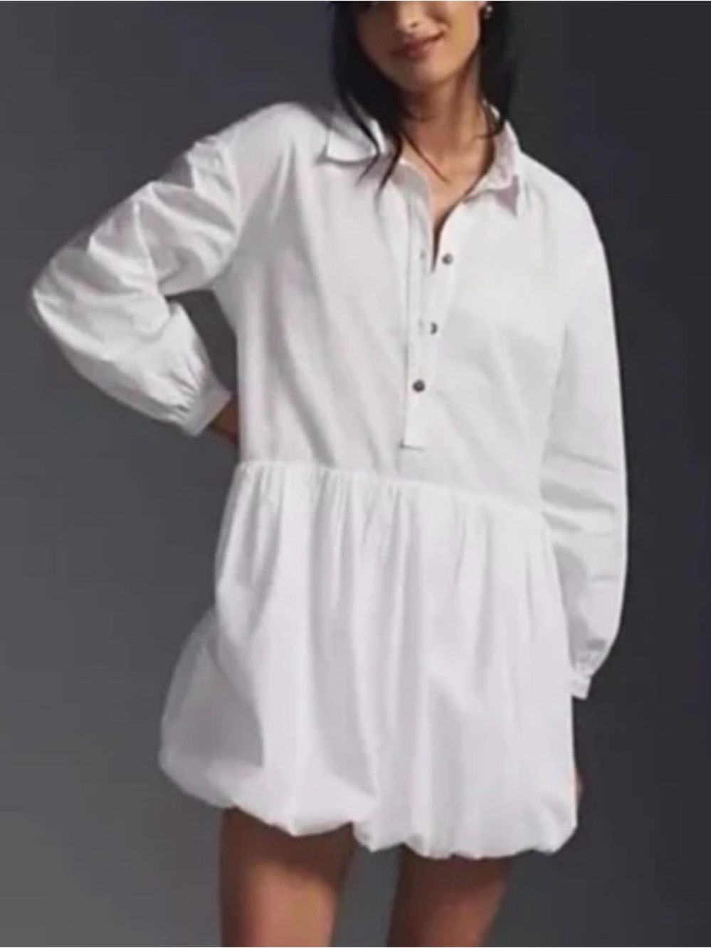 Anthropologie Maeve White Cotton Poplin Mini Shirt Dress w/ Bubble Hem - Medium - Picture 1 of 9